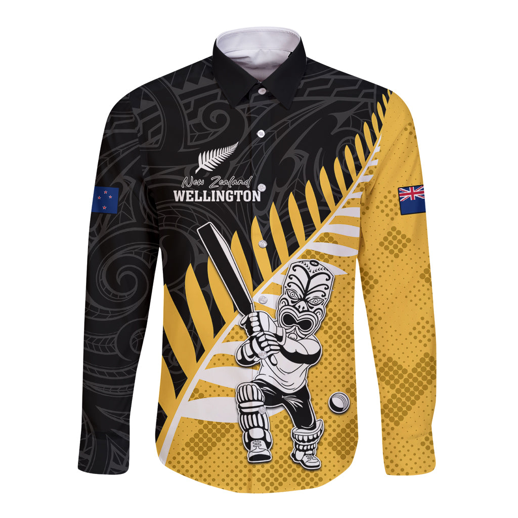 Custom New Zealand Wellington Cricket Long Sleeve Button Shirt With Maori Pattern