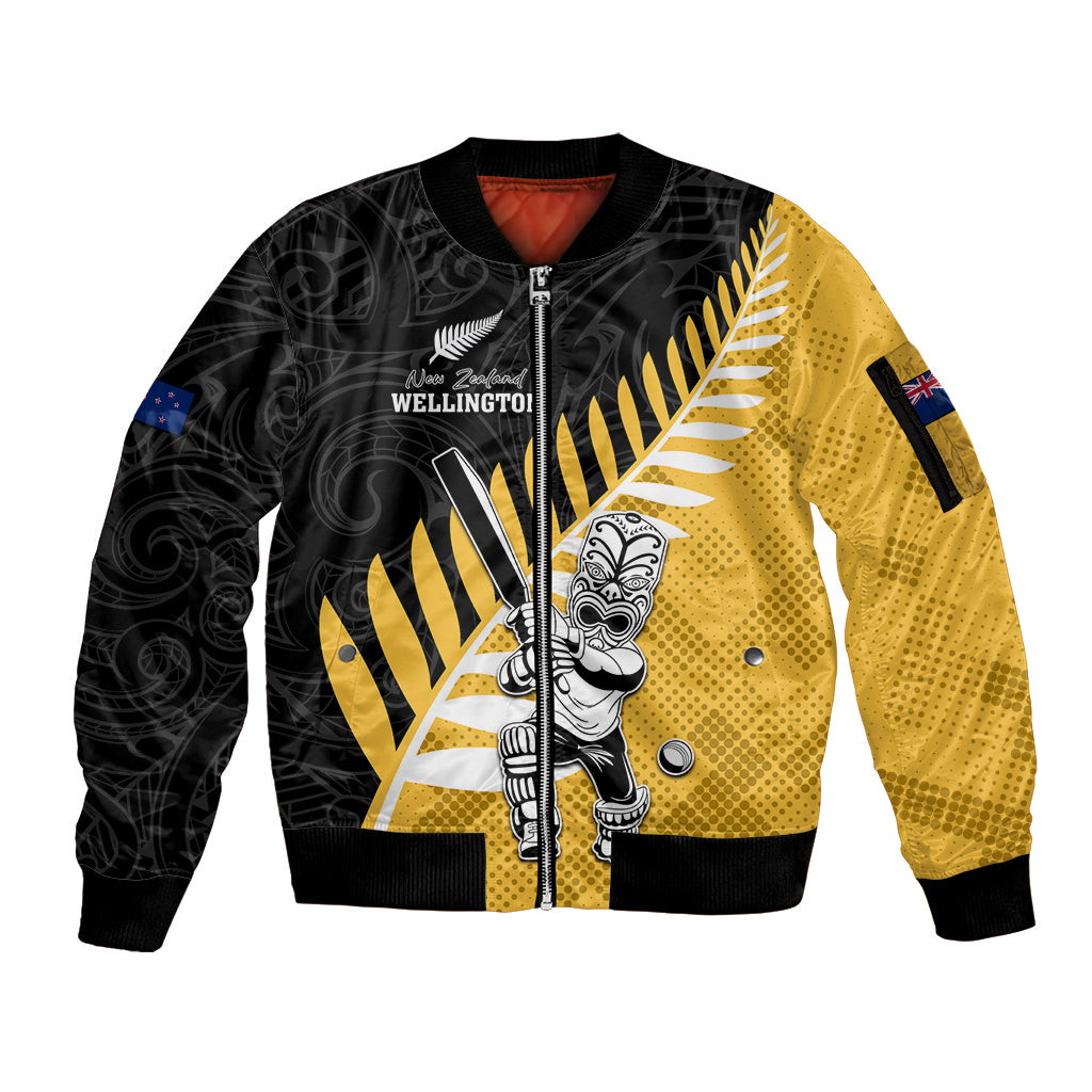 Custom New Zealand Wellington Cricket Sleeve Zip Bomber Jacket With Maori Pattern