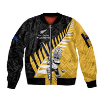 Custom New Zealand Wellington Cricket Sleeve Zip Bomber Jacket With Maori Pattern LT05 Unisex Yellow - Polynesian Pride