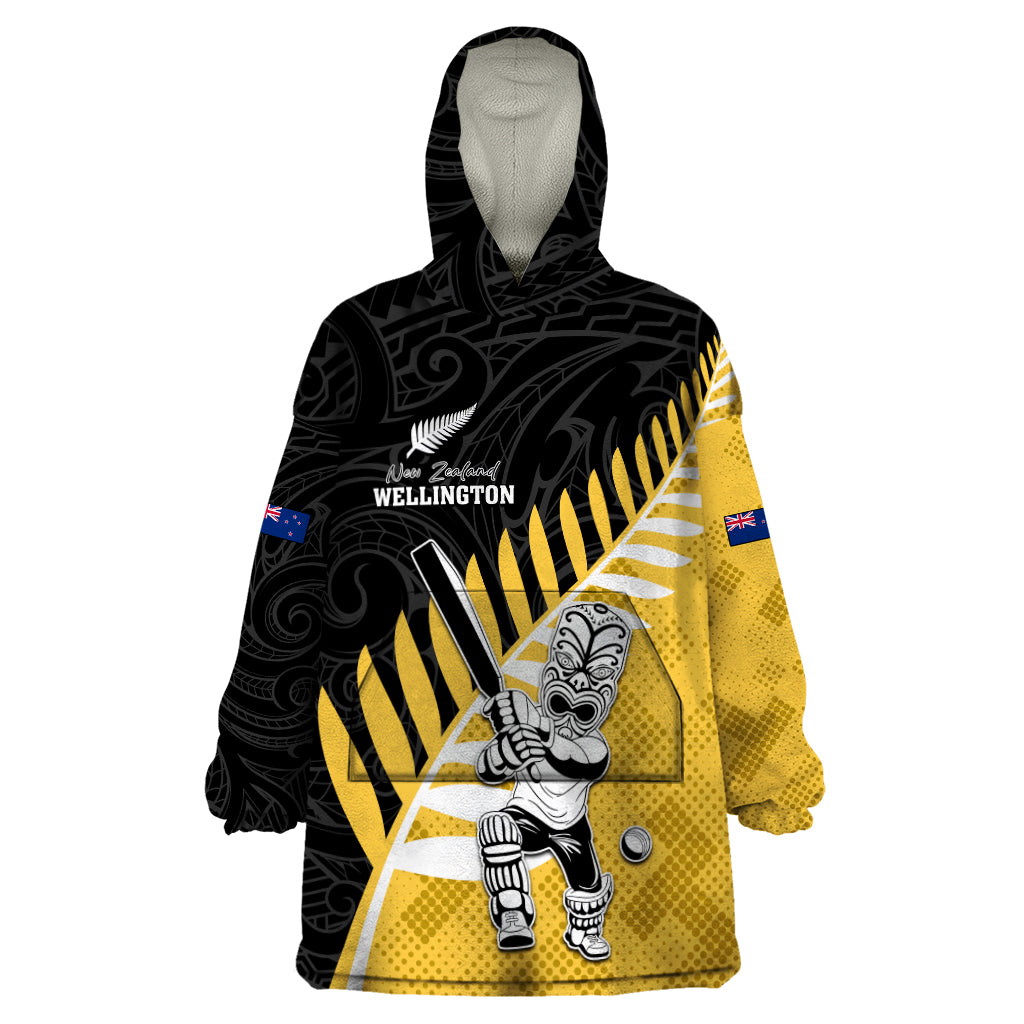 Custom New Zealand Wellington Cricket Wearable Blanket Hoodie With Maori Pattern