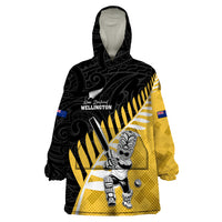 Custom New Zealand Wellington Cricket Wearable Blanket Hoodie With Maori Pattern LT05 One Size Yellow - Polynesian Pride
