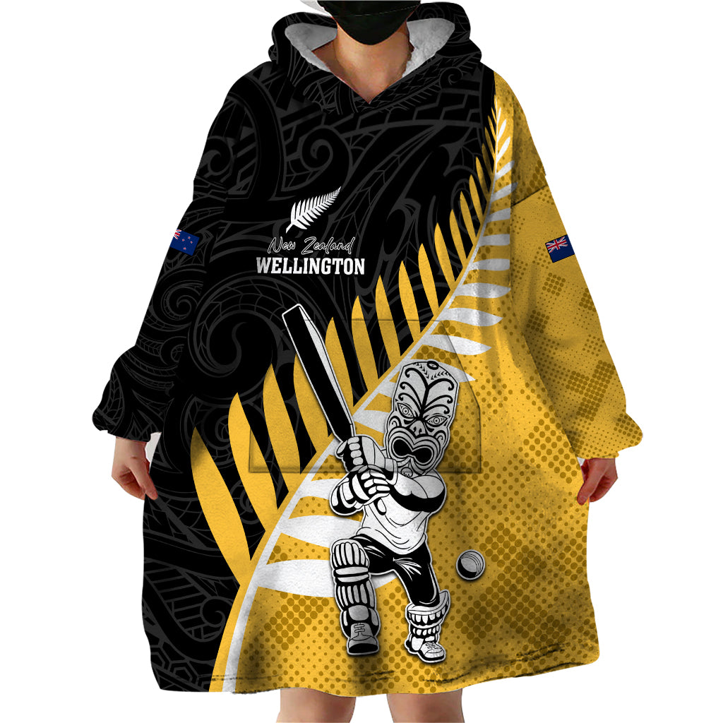 Custom New Zealand Wellington Cricket Wearable Blanket Hoodie With Maori Pattern LT05 - Polynesian Pride