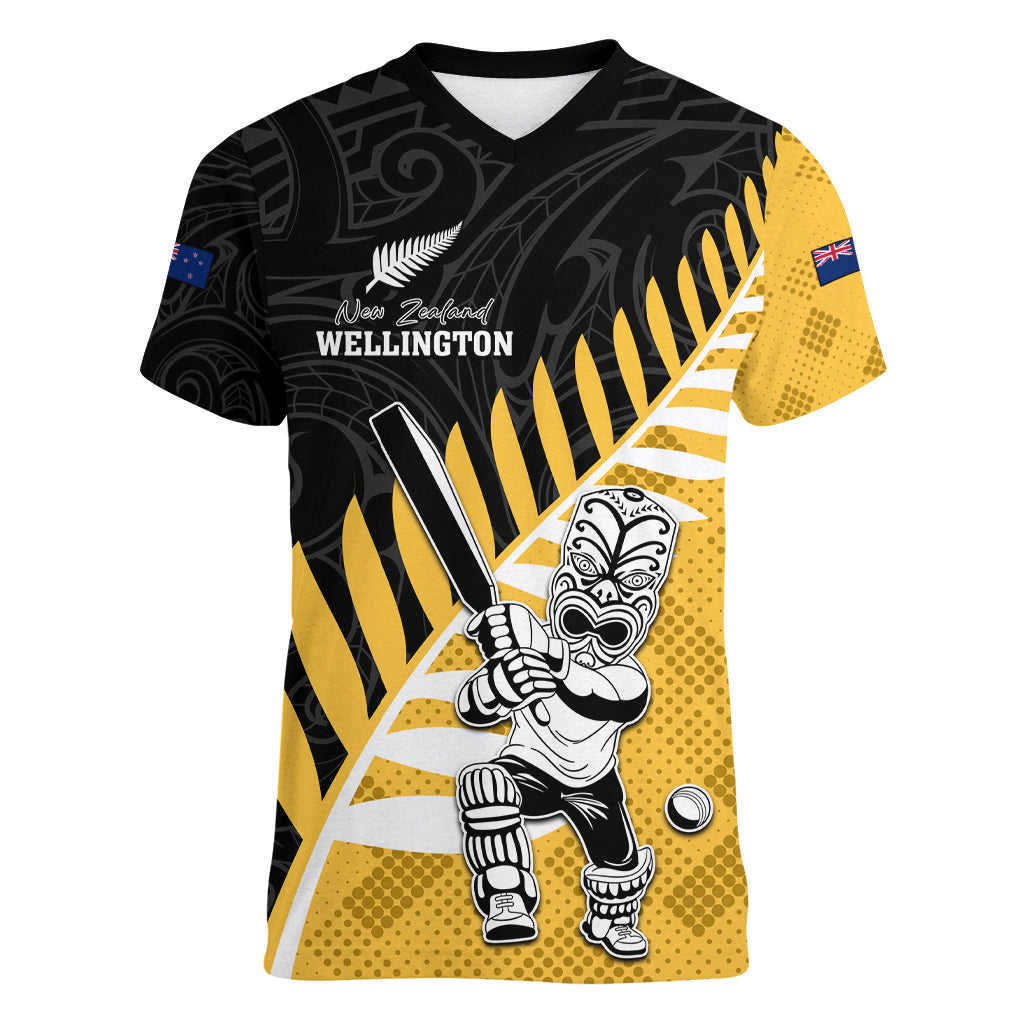 Custom New Zealand Wellington Cricket Women V Neck T Shirt With Maori Pattern