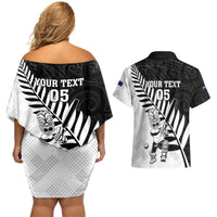Custom New Zealand Cricket Couples Matching Off Shoulder Short Dress and Hawaiian Shirt With Maori Pattern LT05 - Polynesian Pride