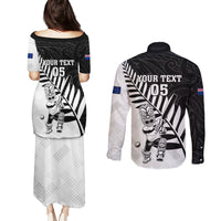 Custom New Zealand Cricket Couples Matching Puletasi and Long Sleeve Button Shirt With Maori Pattern LT05 - Polynesian Pride