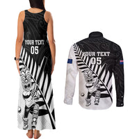 Custom New Zealand Cricket Couples Matching Tank Maxi Dress and Long Sleeve Button Shirt With Maori Pattern LT05 - Polynesian Pride
