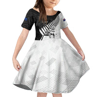 Custom New Zealand Cricket Family Matching Puletasi and Hawaiian Shirt With Maori Pattern LT05 Daughter's Dress Black - Polynesian Pride