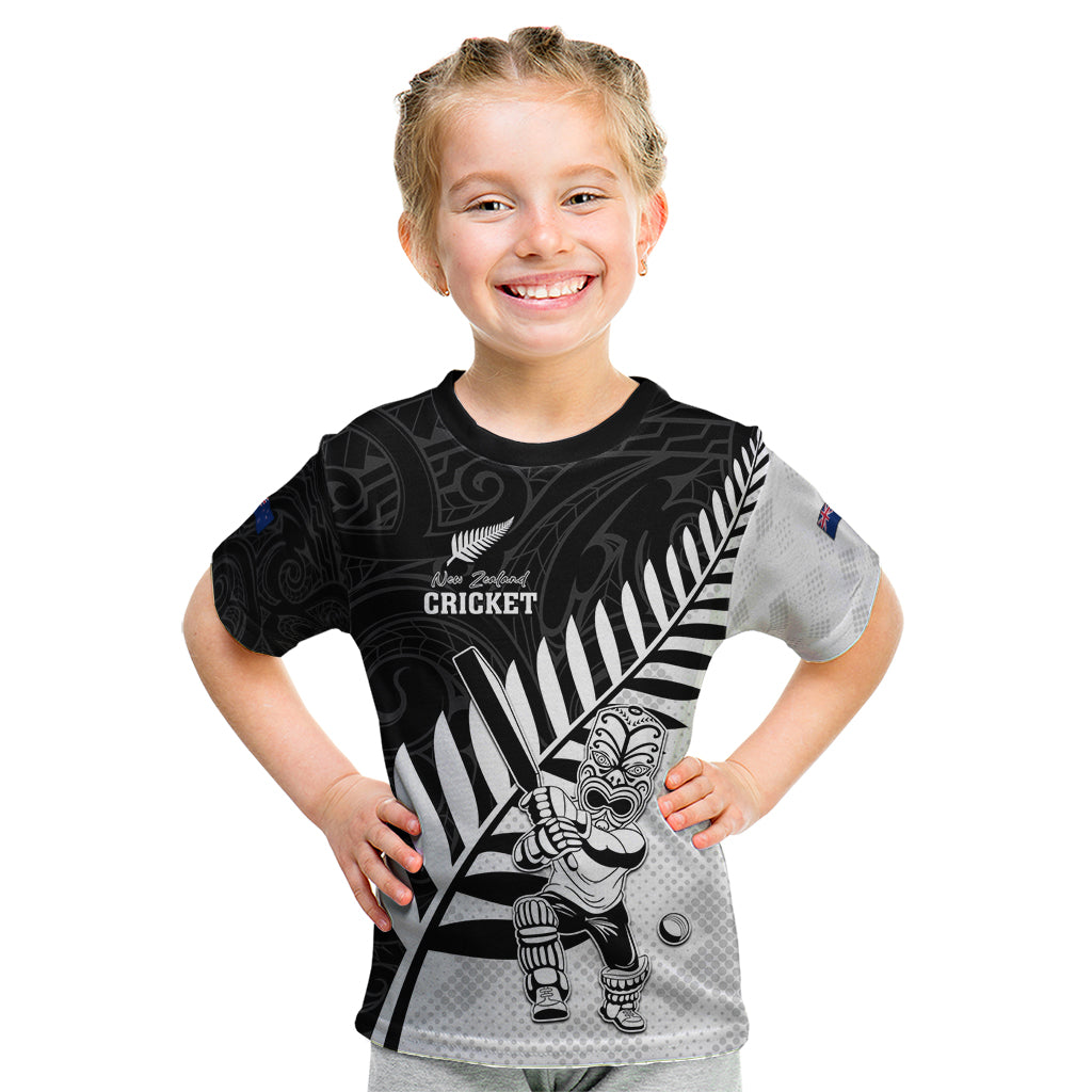 Custom New Zealand Cricket Kid T Shirt With Maori Pattern