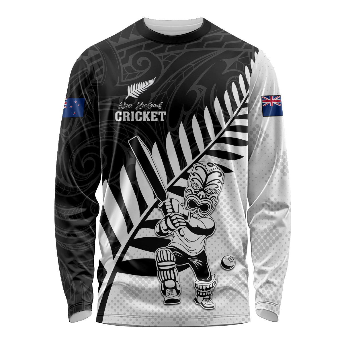 Custom New Zealand Cricket Long Sleeve Shirt With Maori Pattern