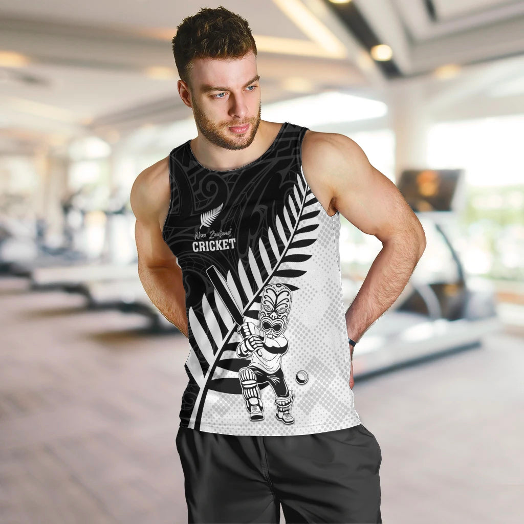 Custom New Zealand Cricket Men Tank Top With Maori Pattern LT05 Black - Polynesian Pride