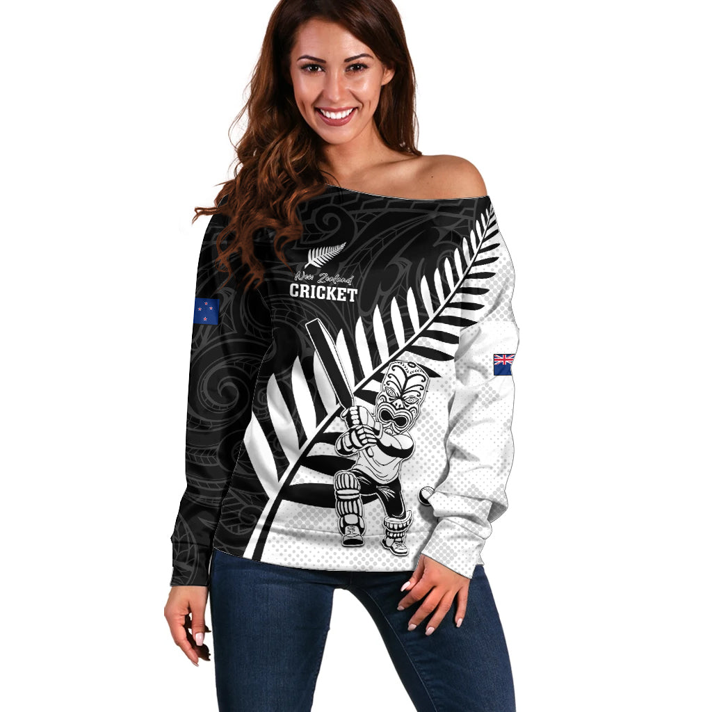 Custom New Zealand Cricket Off Shoulder Sweater With Maori Pattern