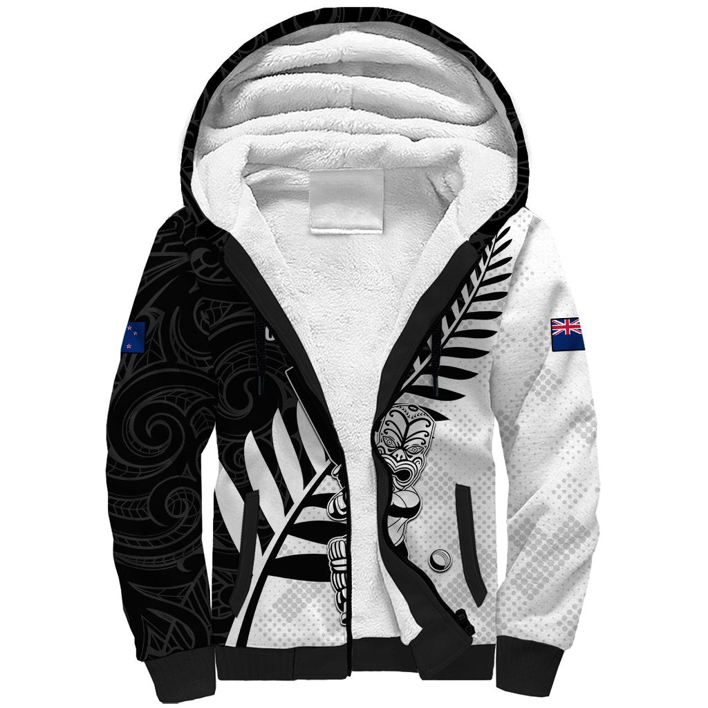 Custom New Zealand Cricket Sherpa Hoodie With Maori Pattern LT05 Unisex Black - Polynesian Pride