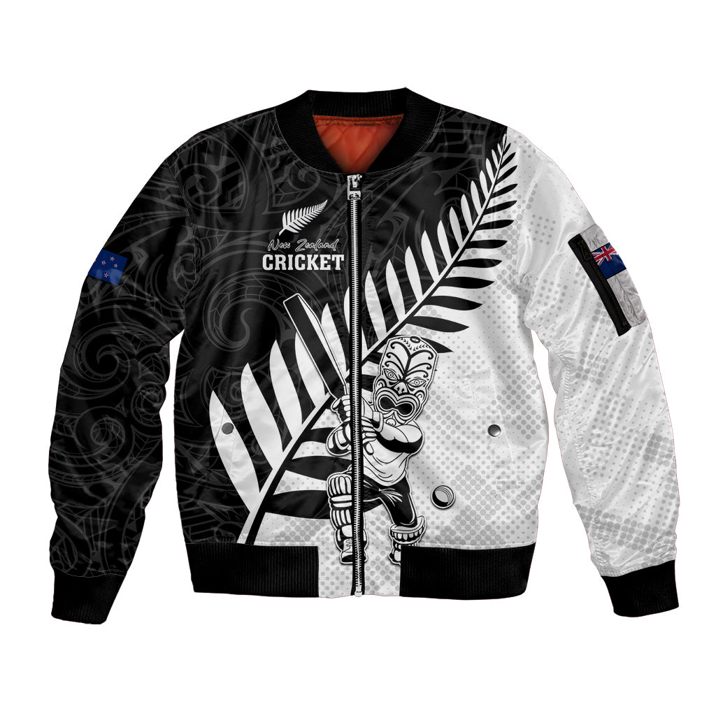 Custom New Zealand Cricket Sleeve Zip Bomber Jacket With Maori Pattern LT05 Unisex Black - Polynesian Pride