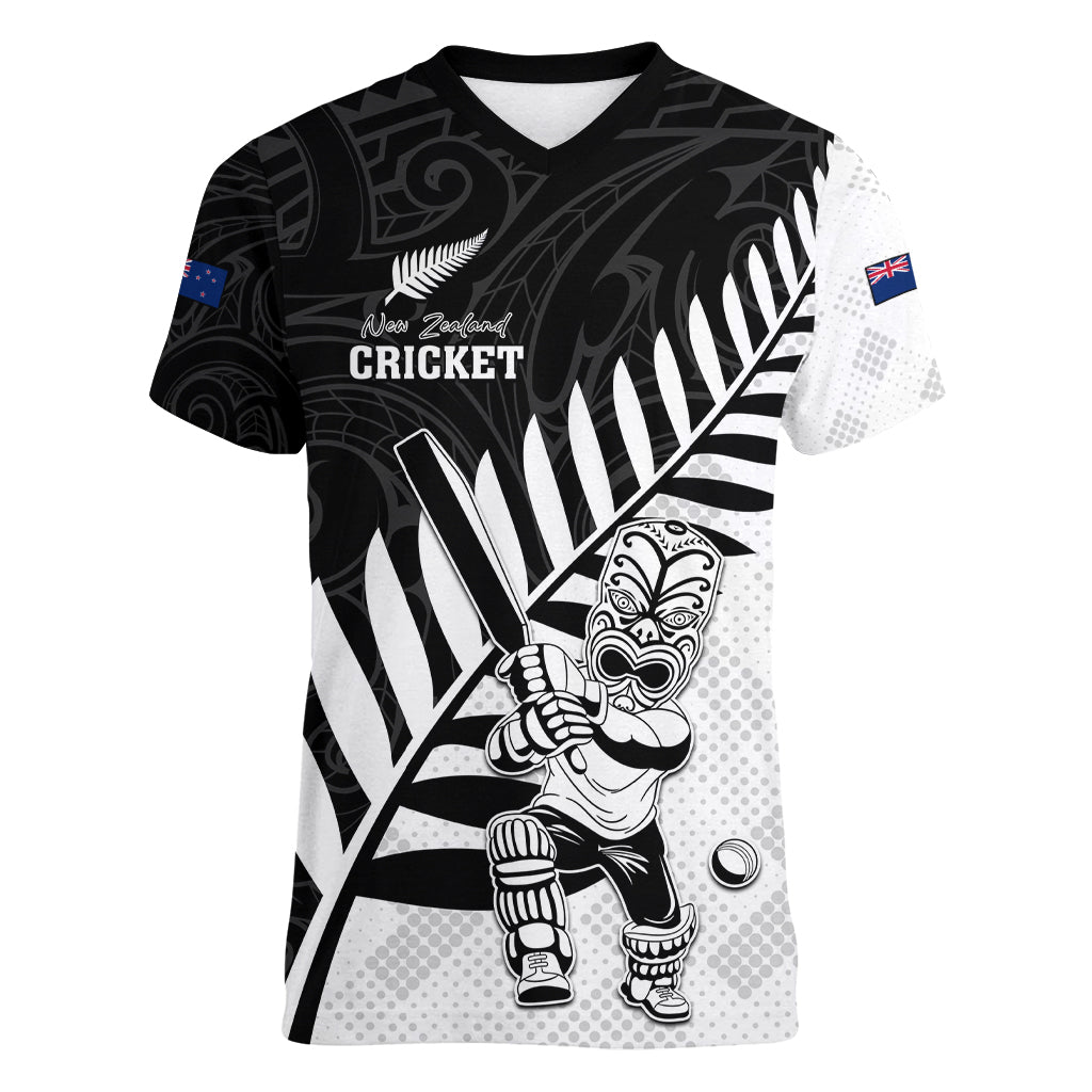 Custom New Zealand Cricket Women V Neck T Shirt With Maori Pattern