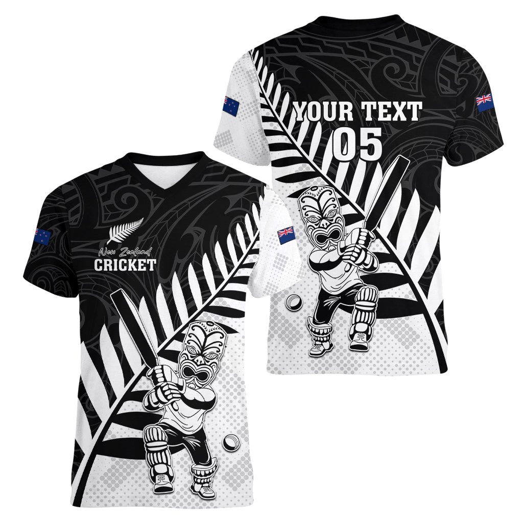 Custom New Zealand Cricket Women V Neck T Shirt With Maori Pattern