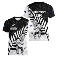 Custom New Zealand Cricket Women V Neck T Shirt With Maori Pattern