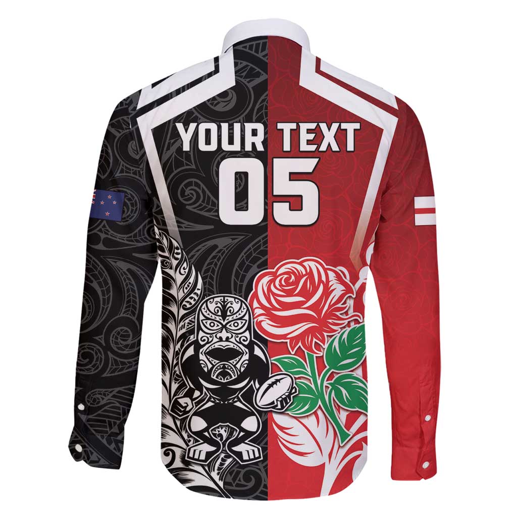 New Zealand And England Rugby Custom Family Matching Mermaid Dress and Hawaiian Shirt Maori Tiki With Red Rose Together