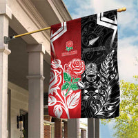 New Zealand And England Rugby Garden Flag Maori Tiki With Red Rose Together