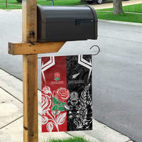 New Zealand And England Rugby Garden Flag Maori Tiki With Red Rose Together