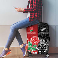 New Zealand And England Rugby Luggage Cover Maori Tiki With Red Rose Together