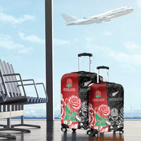 New Zealand And England Rugby Luggage Cover Maori Tiki With Red Rose Together