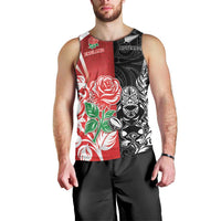 New Zealand And England Rugby Custom Men Tank Top Maori Tiki With Red Rose Together