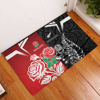 New Zealand And England Rugby Rubber Doormat Maori Tiki With Red Rose Together