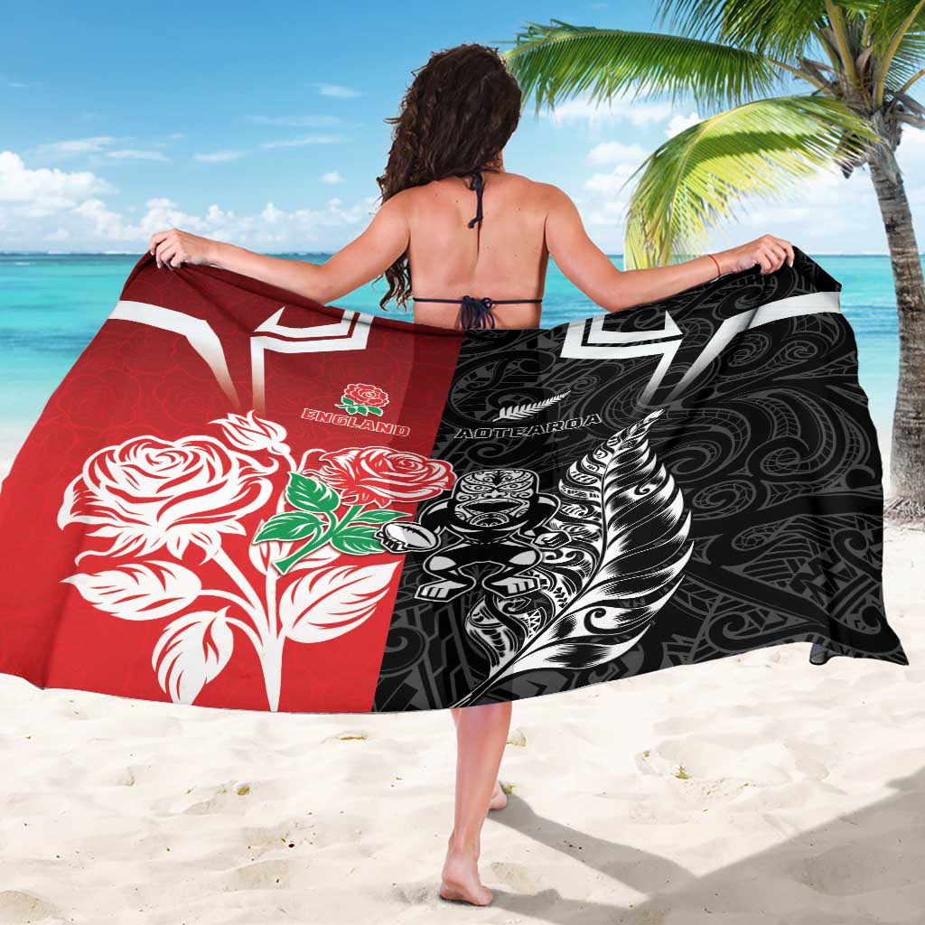 New Zealand And England Rugby Sarong Maori Tiki With Red Rose Together