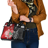 New Zealand And England Rugby Shoulder Handbag Maori Tiki With Red Rose Together
