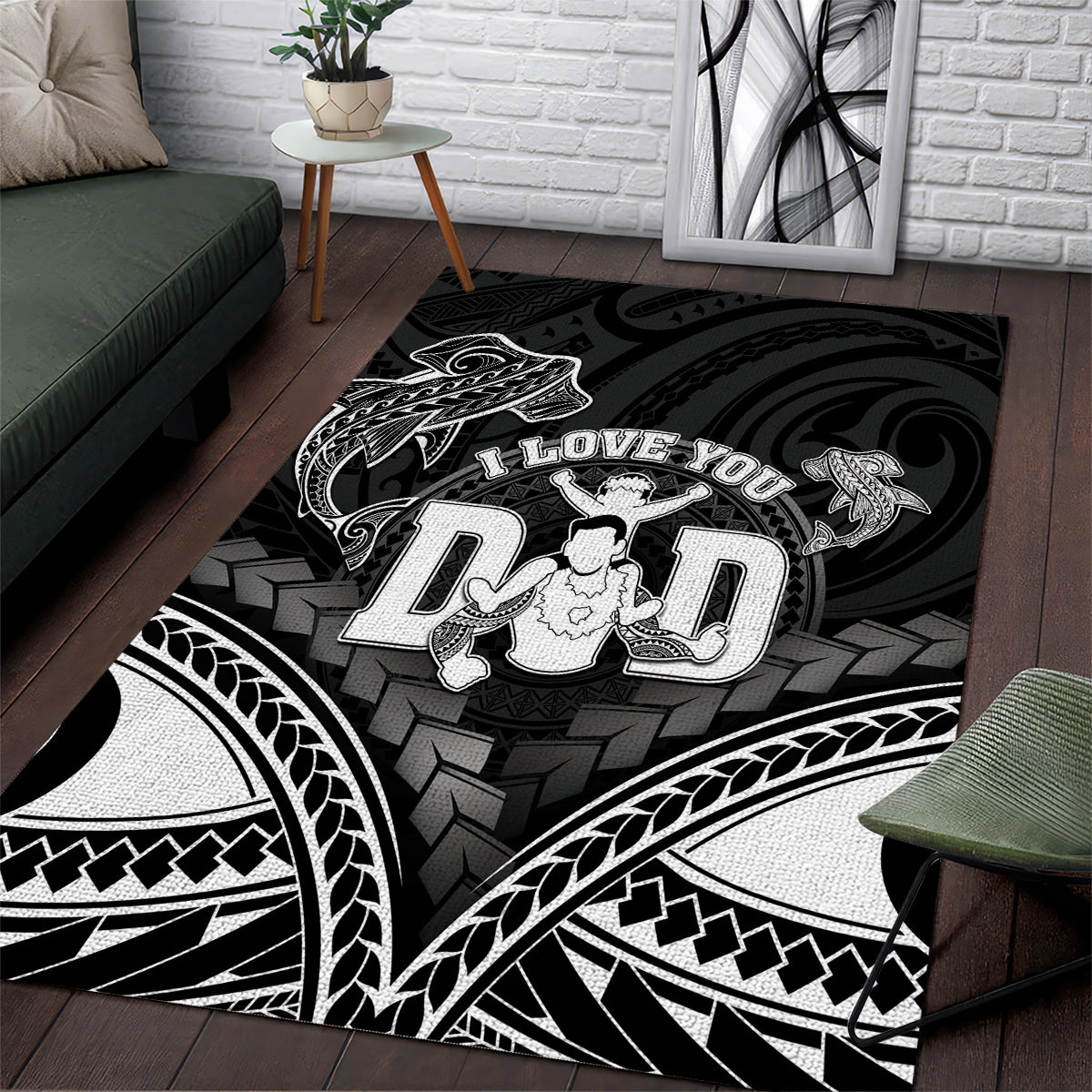 Happy Father's Day Area Rug I Love You Dad Polynesian Style