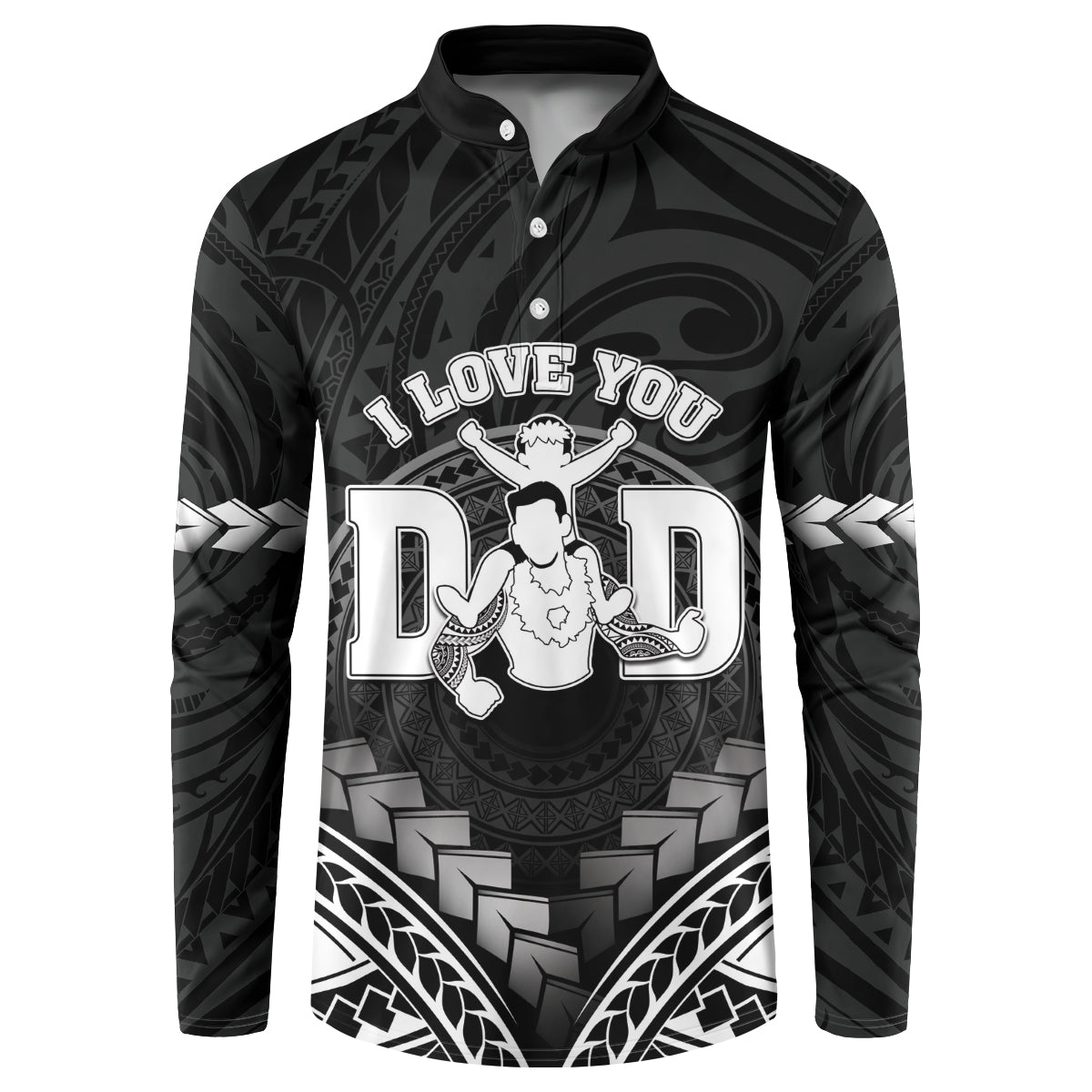 Personalised Happy Father's Day Button Sweatshirt I Love You Dad Polynesian Style LT05 Black - Polynesian Pride