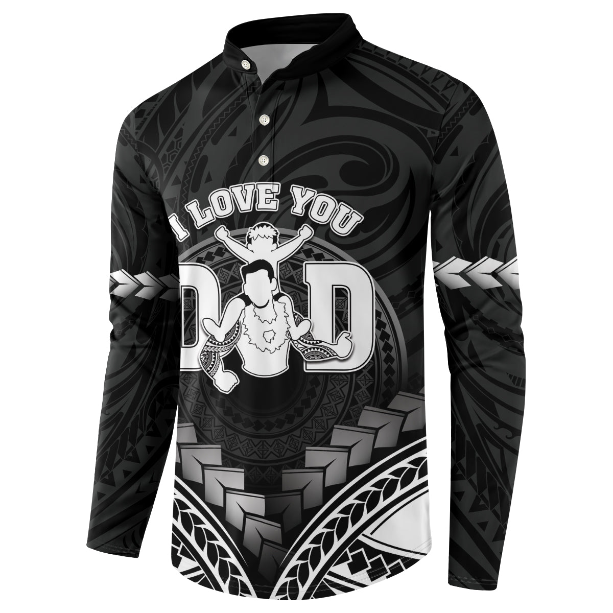 Personalised Happy Father's Day Button Sweatshirt I Love You Dad Polynesian Style LT05 - Polynesian Pride