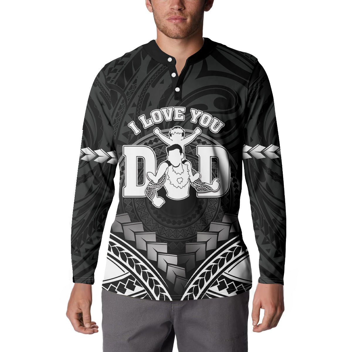Personalised Happy Father's Day Button Sweatshirt I Love You Dad Polynesian Style LT05 - Polynesian Pride