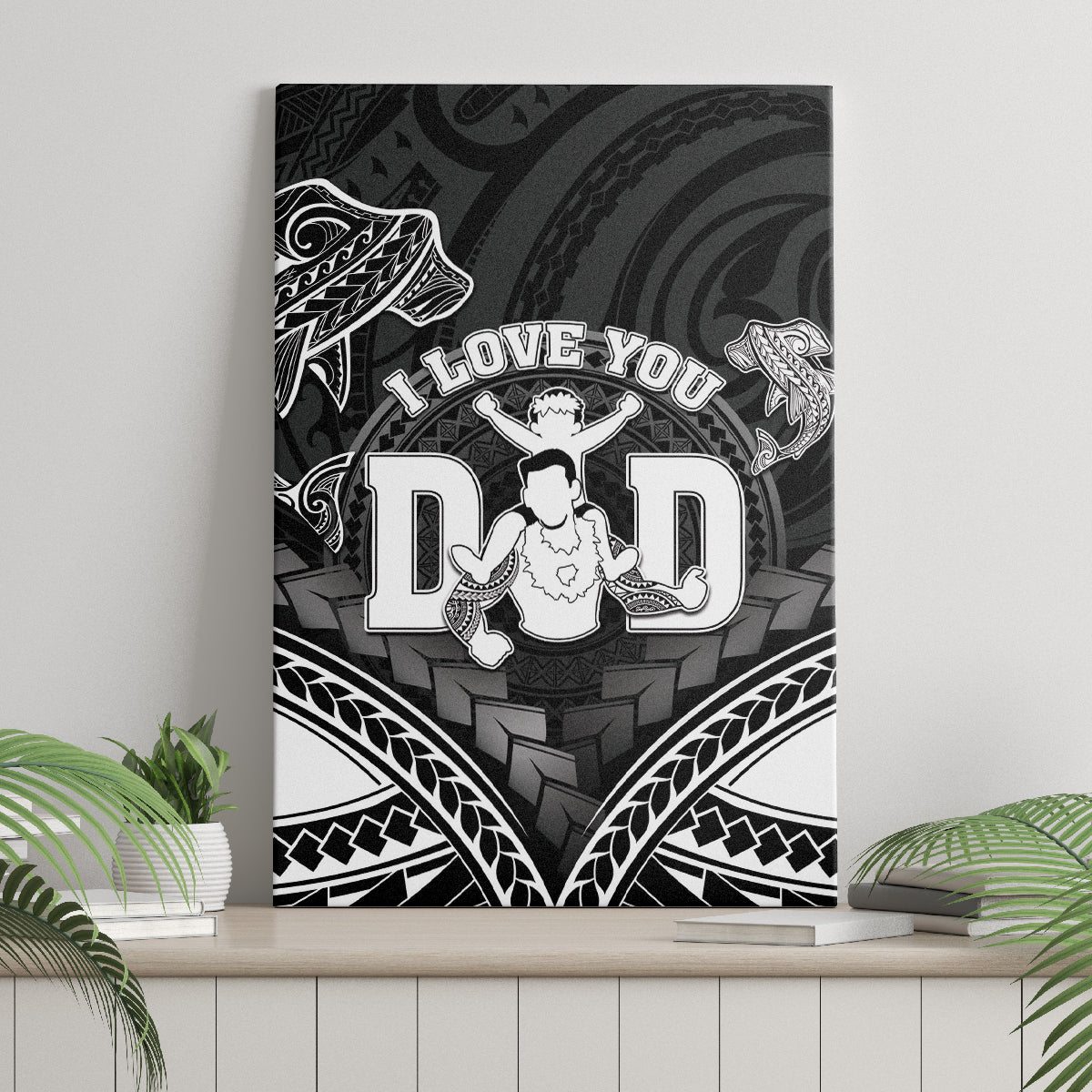 Happy Father's Day Canvas Wall Art I Love You Dad Polynesian Style LT05 - Polynesian Pride