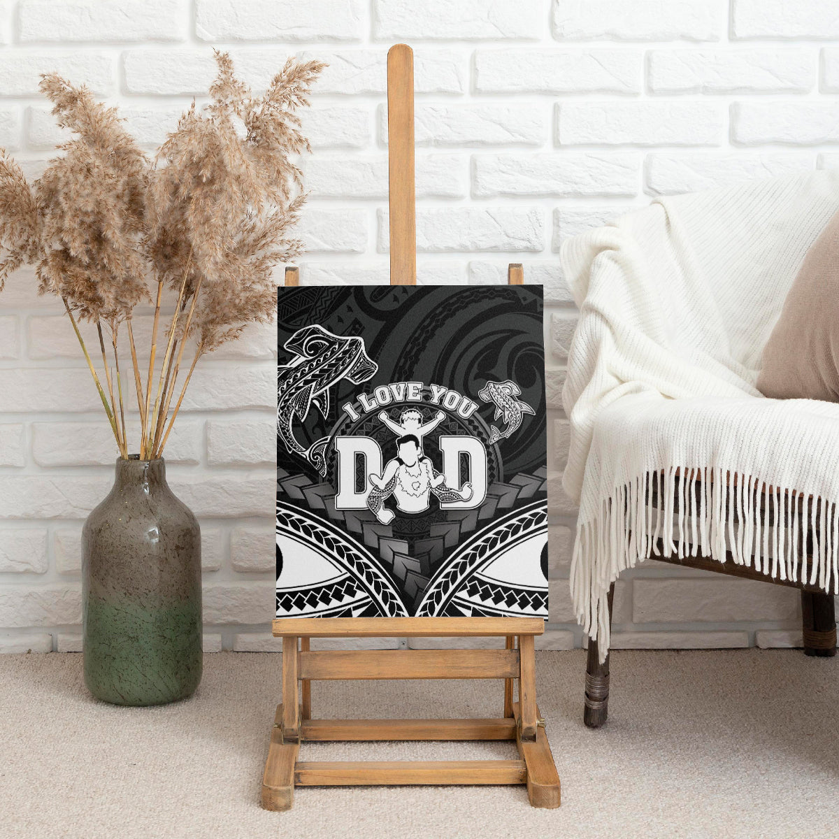 Happy Father's Day Canvas Wall Art I Love You Dad Polynesian Style LT05 - Polynesian Pride