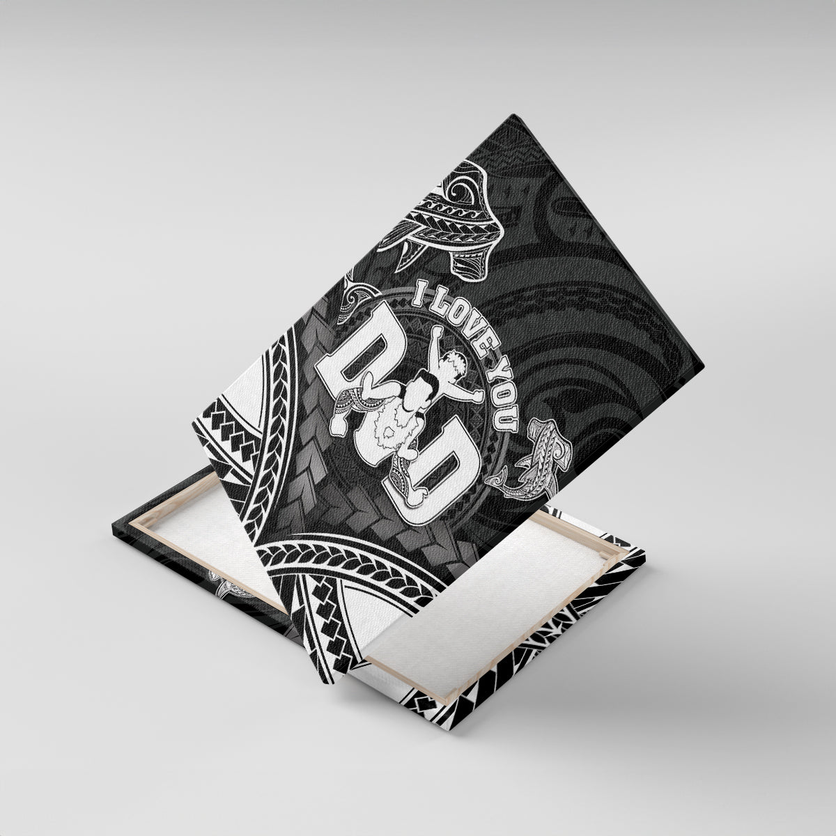 Happy Father's Day Canvas Wall Art I Love You Dad Polynesian Style LT05 With Frame Black - Polynesian Pride