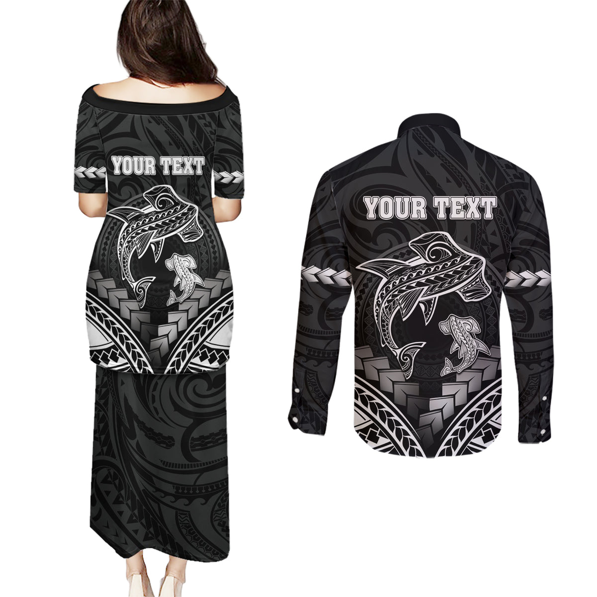 Personalised Happy Father's Day Couples Matching Puletasi and Long Sleeve Button Shirt I Love You Dad Polynesian Style LT05 - Polynesian Pride