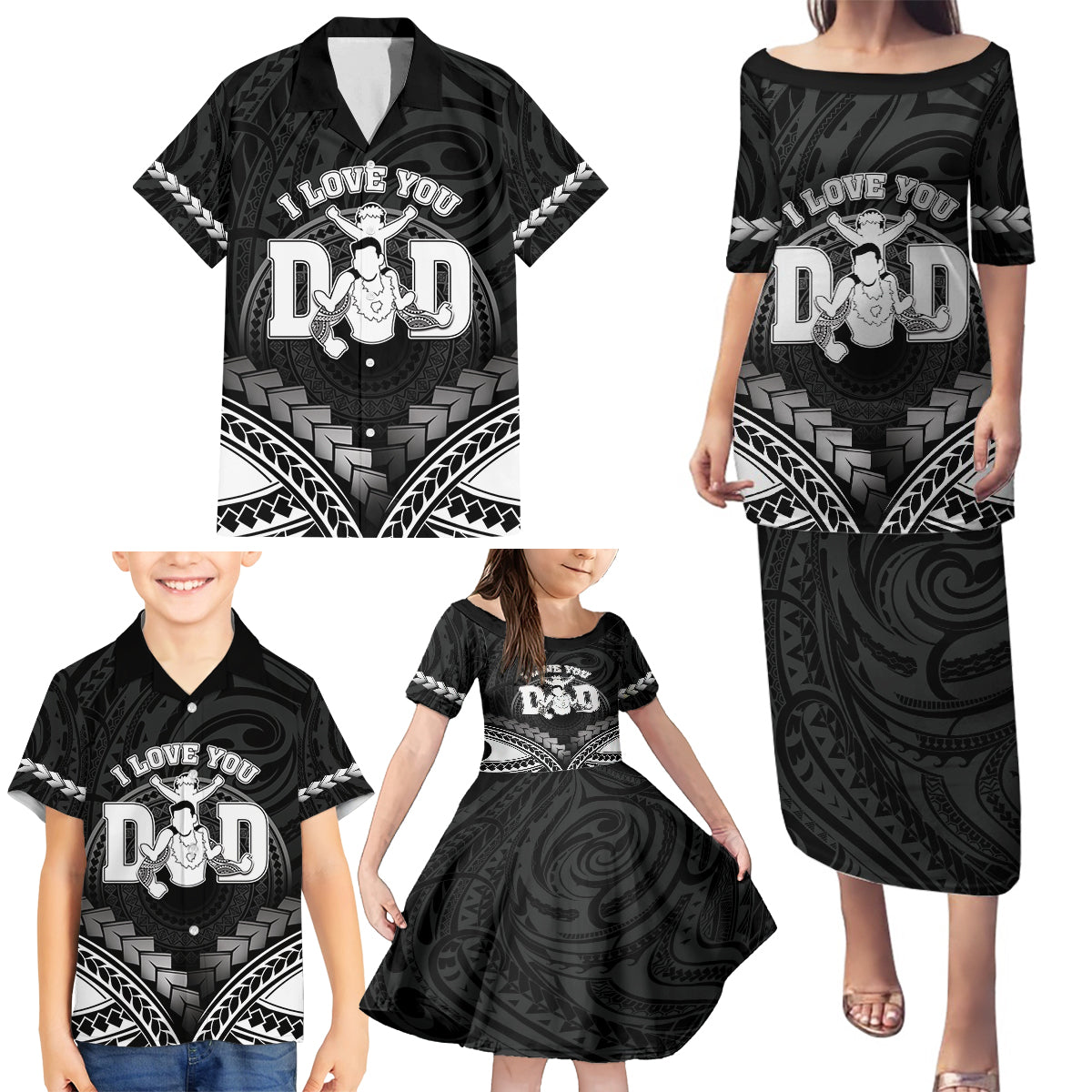 Personalised Happy Father's Day Family Matching Puletasi and Hawaiian Shirt I Love You Dad Polynesian Style LT05 - Polynesian Pride