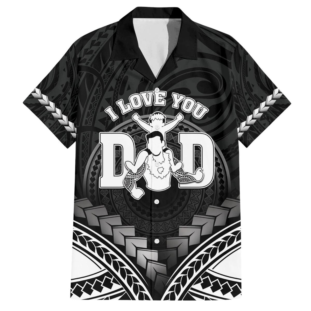 Personalised Happy Father's Day Family Matching Short Sleeve Bodycon Dress and Hawaiian Shirt I Love You Dad Polynesian Style