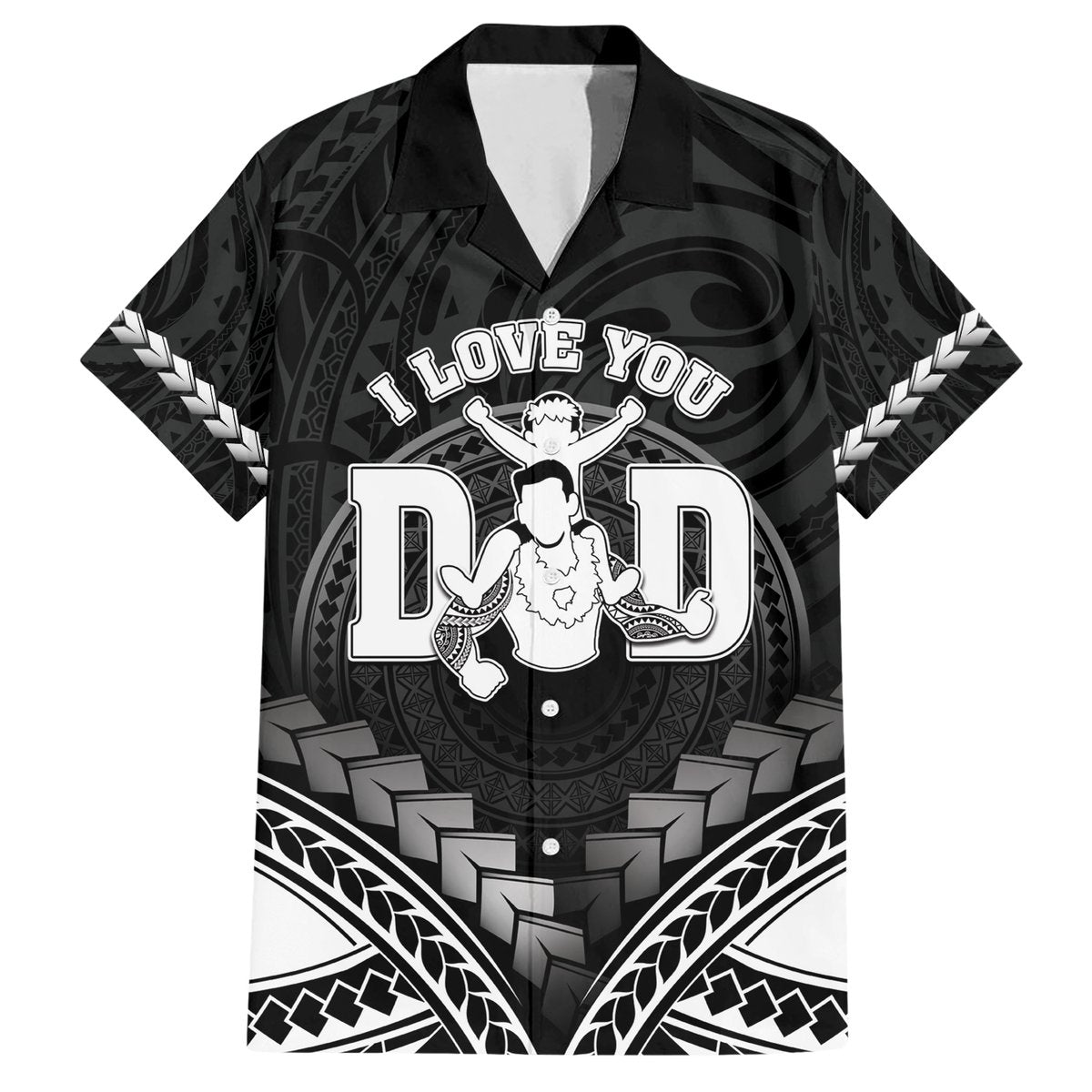 Personalised Happy Father's Day Hawaiian Shirt I Love You Dad Polynesian Style LT05 Black - Polynesian Pride