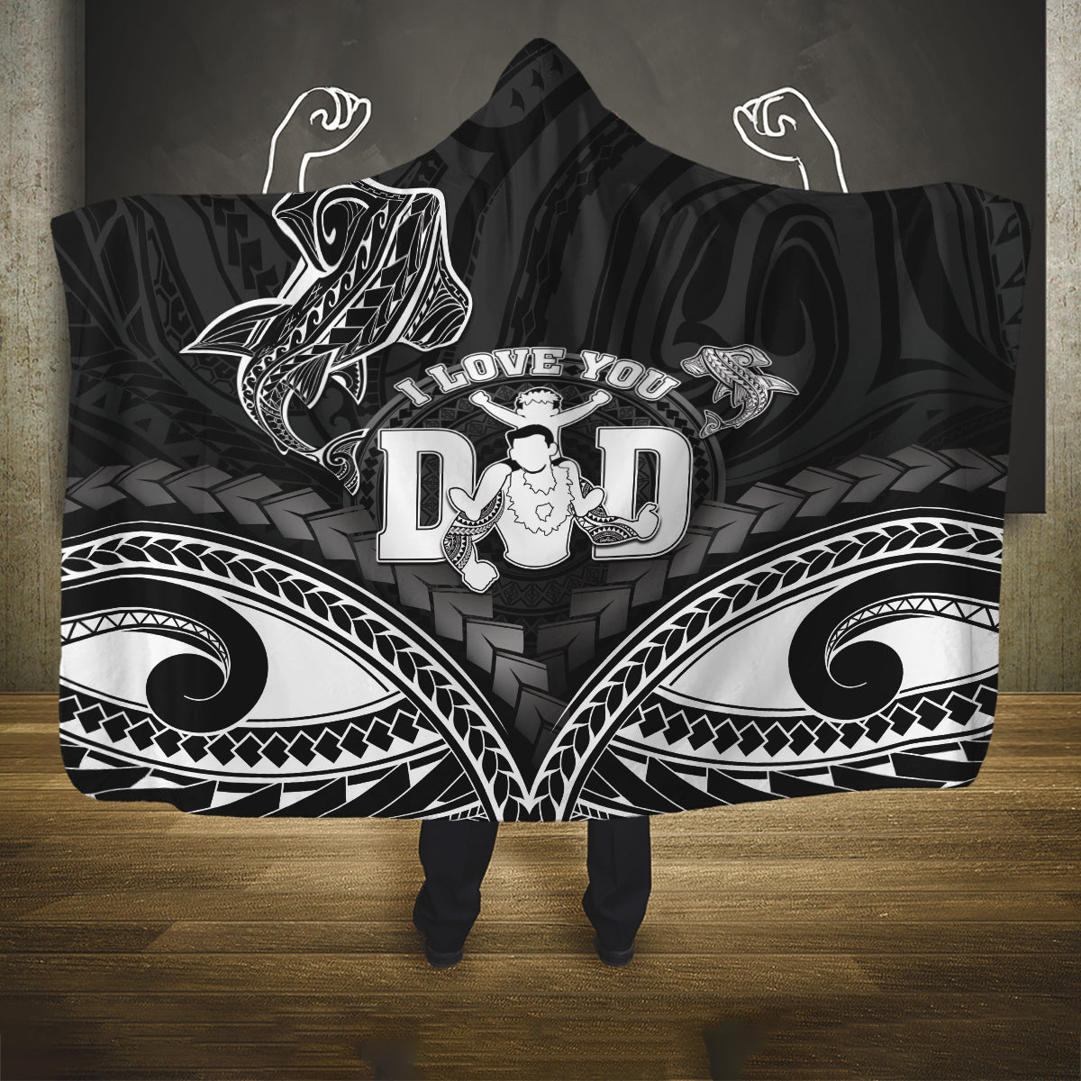 Happy Father's Day Hooded Blanket I Love You Dad Polynesian Style LT05 One Size Black - Polynesian Pride