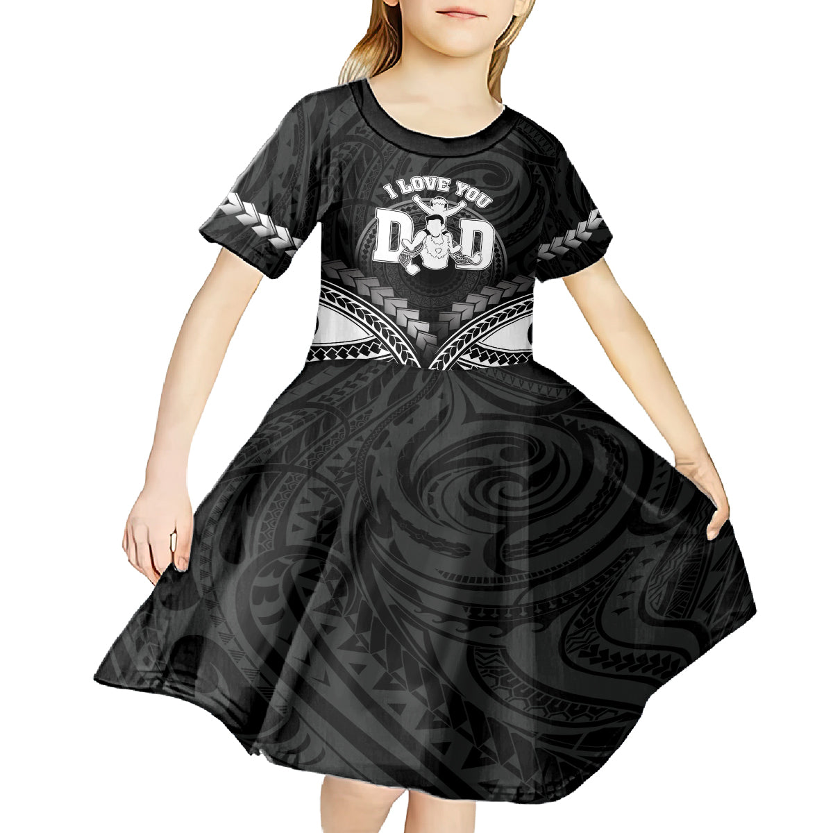 Personalised Happy Father's Day Kid Short Sleeve Dress I Love You Dad Polynesian Style LT05 - Polynesian Pride