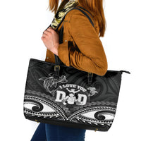 Happy Father's Day Leather Tote Bag I Love You Dad Polynesian Style LT05 Black - Polynesian Pride