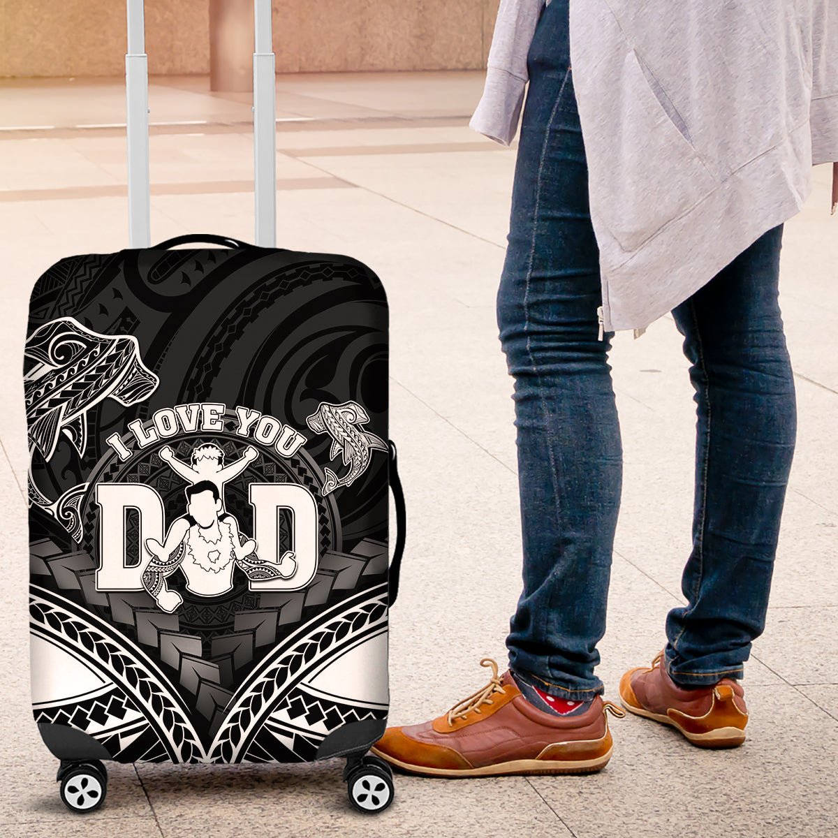 Happy Father's Day Luggage Cover I Love You Dad Polynesian Style