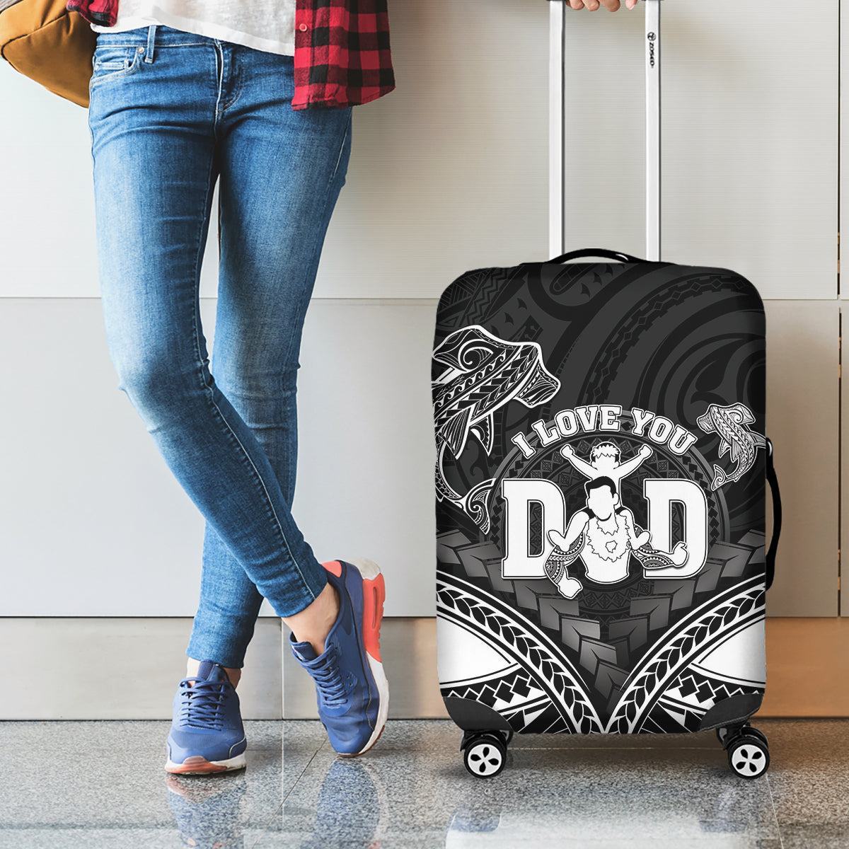 Happy Father's Day Luggage Cover I Love You Dad Polynesian Style