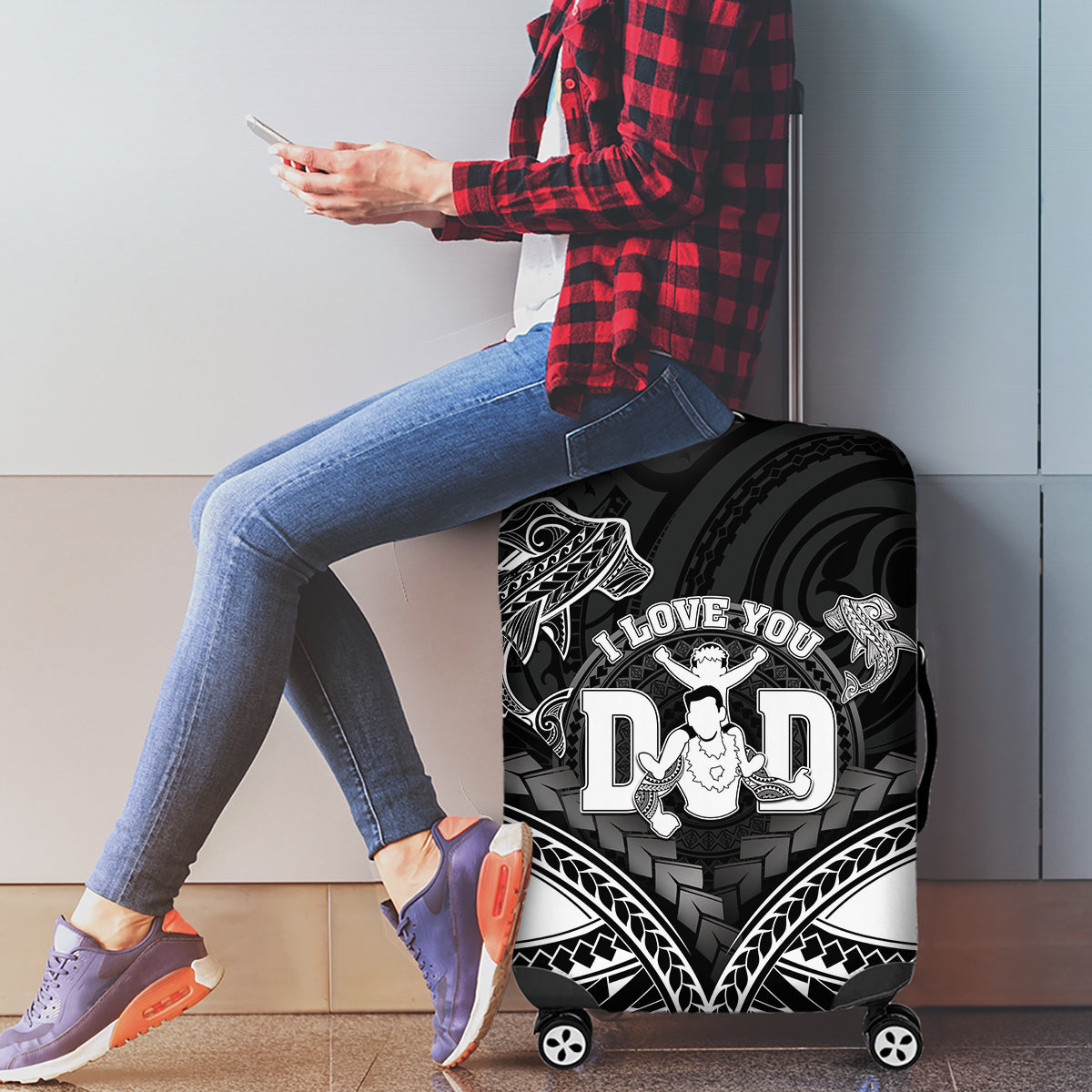 Happy Father's Day Luggage Cover I Love You Dad Polynesian Style