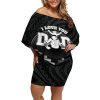Personalised Happy Father's Day Off Shoulder Short Dress I Love You Dad Polynesian Style LT05 Women Black - Polynesian Pride