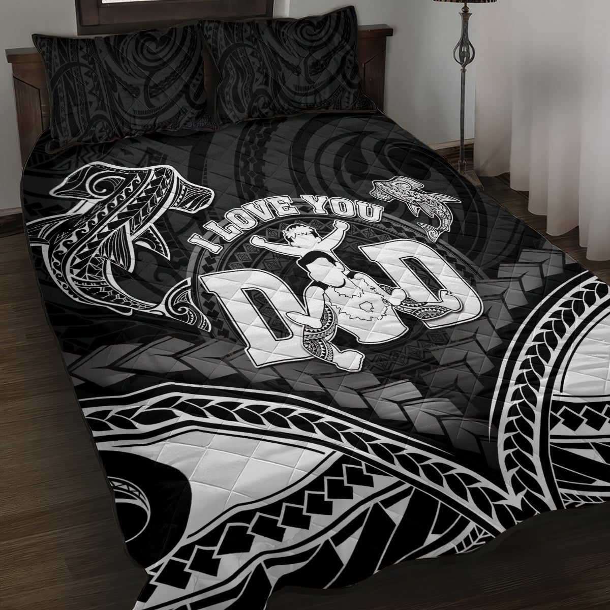 Happy Father's Day Quilt Bed Set I Love You Dad Polynesian Style