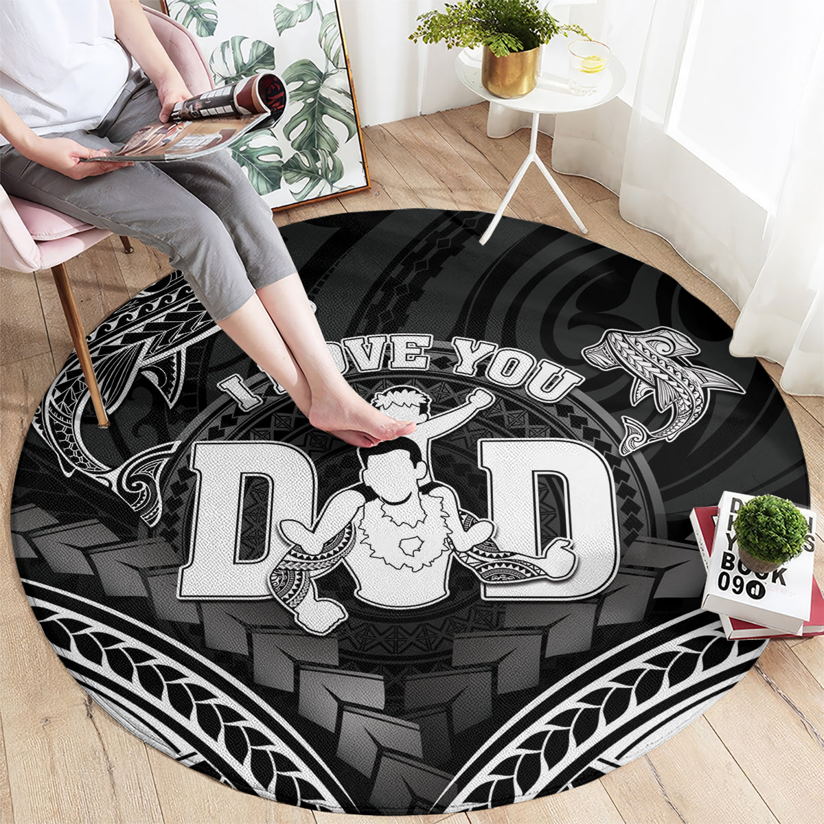 Happy Father's Day Round Carpet I Love You Dad Polynesian Style