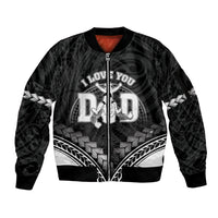 Personalised Happy Father's Day Sleeve Zip Bomber Jacket I Love You Dad Polynesian Style LT05 Unisex Black - Polynesian Pride